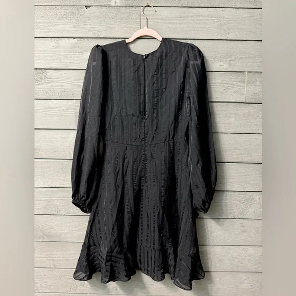 ASTR the Label Black Striped Satiny Silk Long Sleeve Ruffle Mini Dress Sz M - Picture 6 of 9